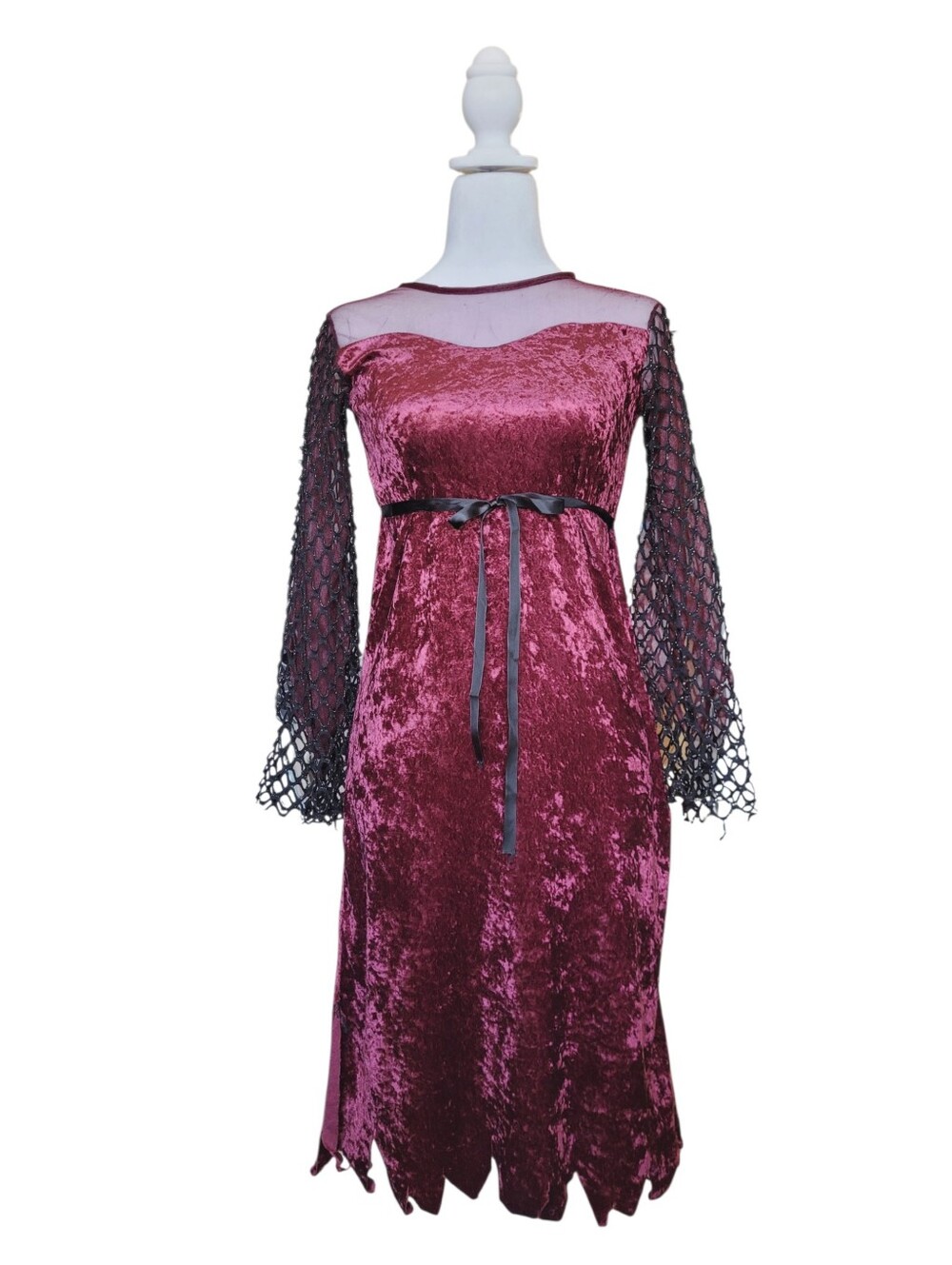 Rubie's Gothic Costume Burgundy Velvet Lace-Sleeve Midi Dress Medium